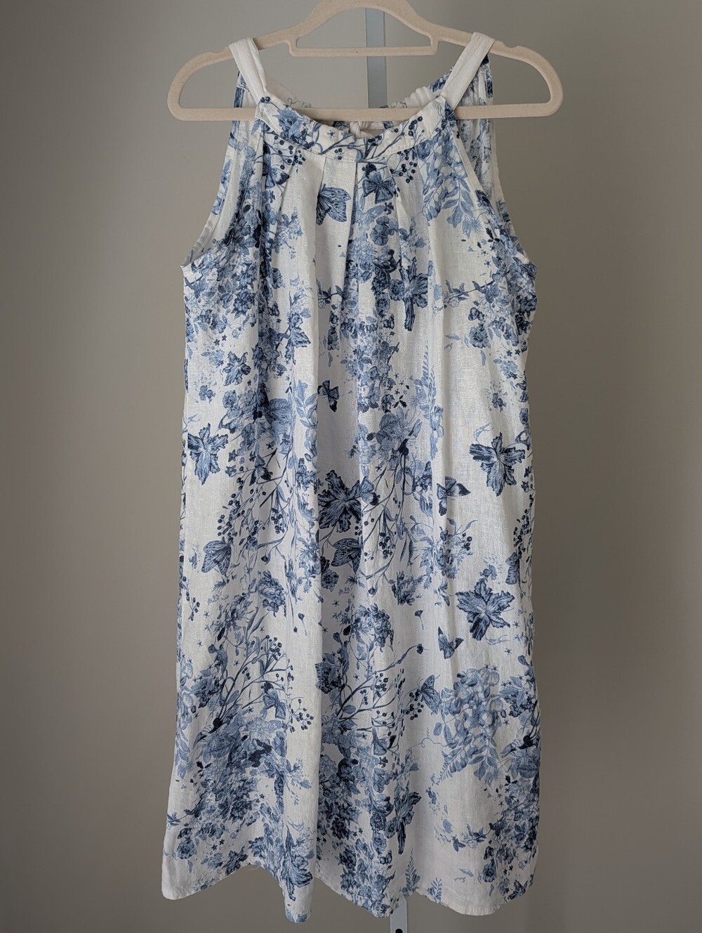 Bellambra Italian Linen Halter Tie Dress Floral Shabby Chic Cottagecore Blue